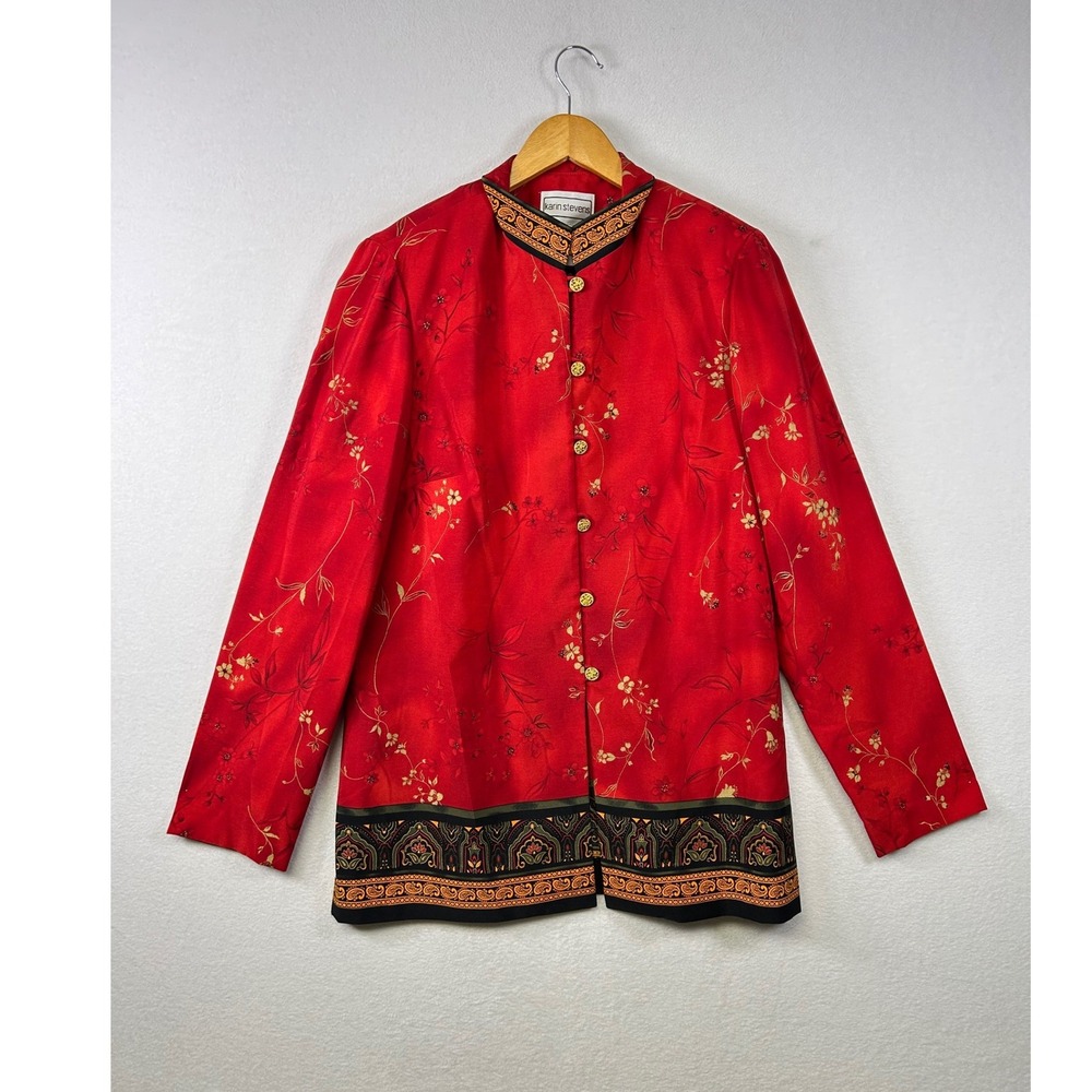 Karin Stevens Red Floral Mandarin Collar Jacket Women's‎ Size 12T